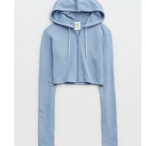 Aerie Light Blue Cropped Hoodie
